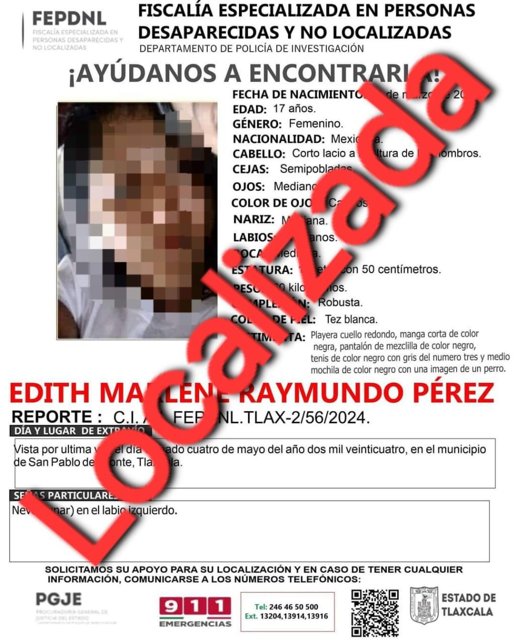 Presenta Policía de Investigación ante Fiscalía a menor de edad reportada como no localizada: PGJE